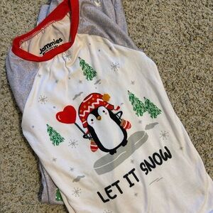 Girls Pajamas Size 10 - two piece- Gray and Red Penguin Design